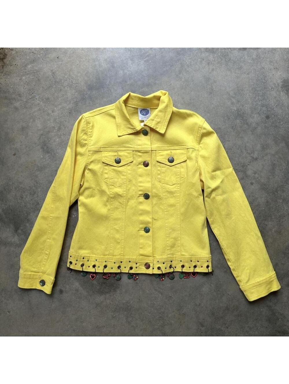 Y2K DG2 Yellow Denim Jacket with Beaded Trim